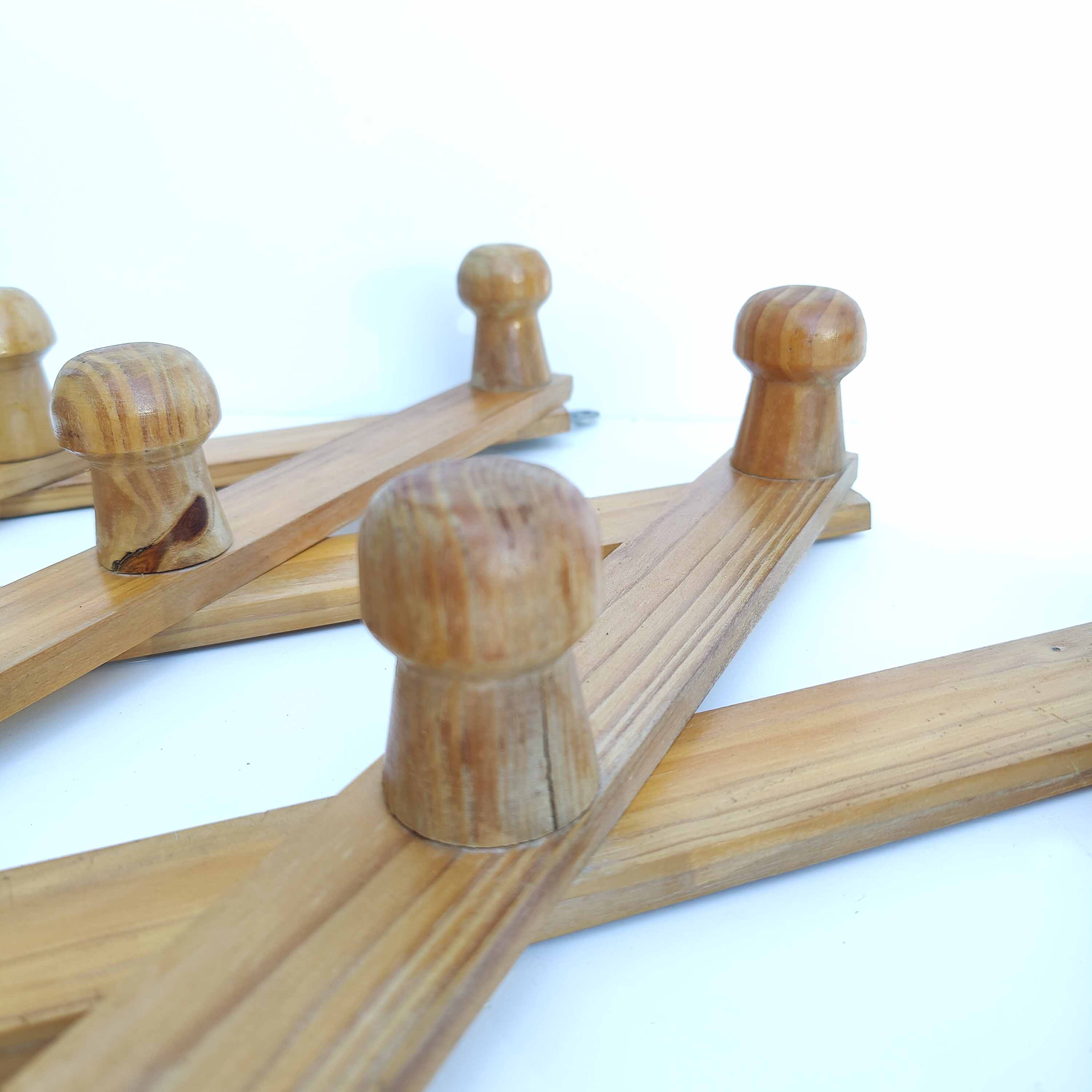 Coat rack accordion vintage light wood 10 hooks