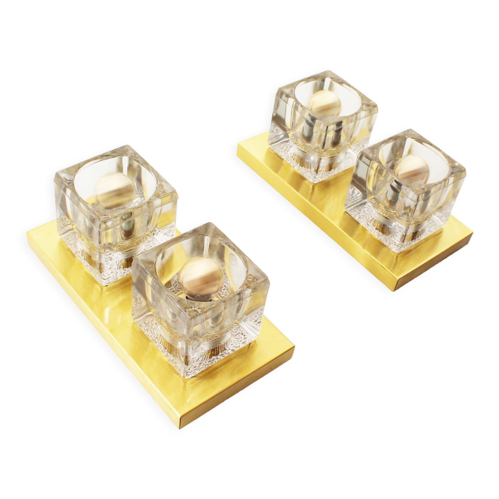 Set of two brass and murano glass ‘ice cube’ sconces by peill & putzler