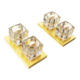 Set of two brass and murano glass ‘ice cube’ sconces by peill & putzler