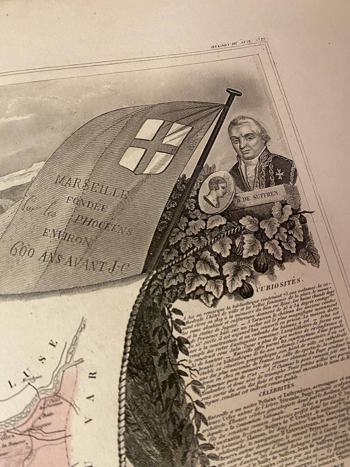 Old illustrated map of the Bouches du Rhône