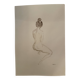 Signed painting monochrome watercolor sepia female portrait "the wait"