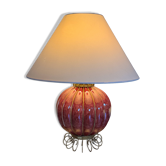 Vintage Kostka table lamp – Ribbed burgundy ceramic & gold metal