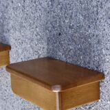 Pair of floating bedside tables in solid elm, France 1980s