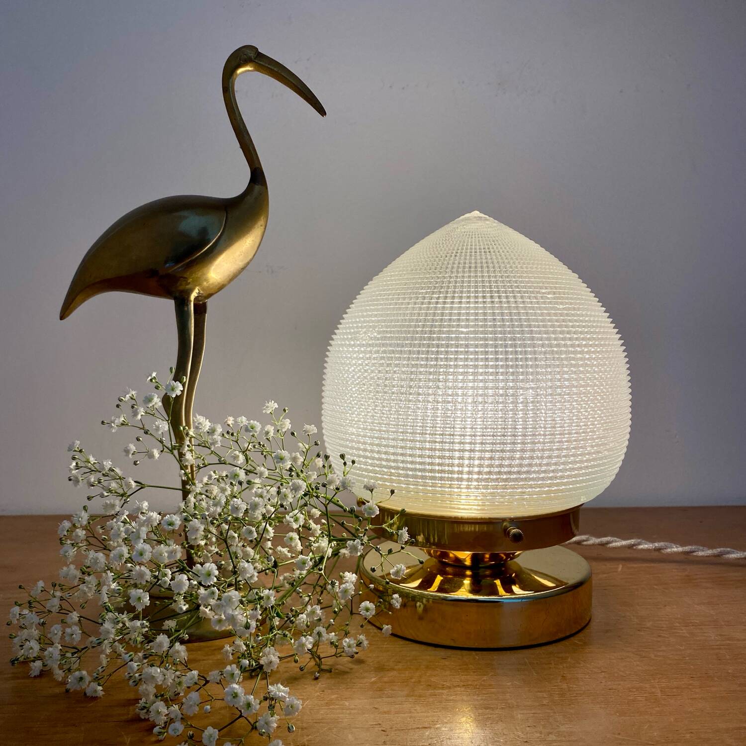 Vintage globe table lamp in holophane glass