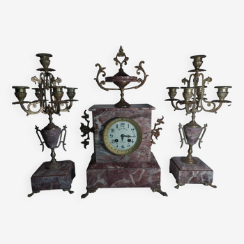 Garniture de cheminée pendule et candélabres Napoléon III