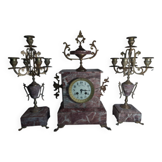 Garniture de cheminée pendule et candélabres Napoléon III