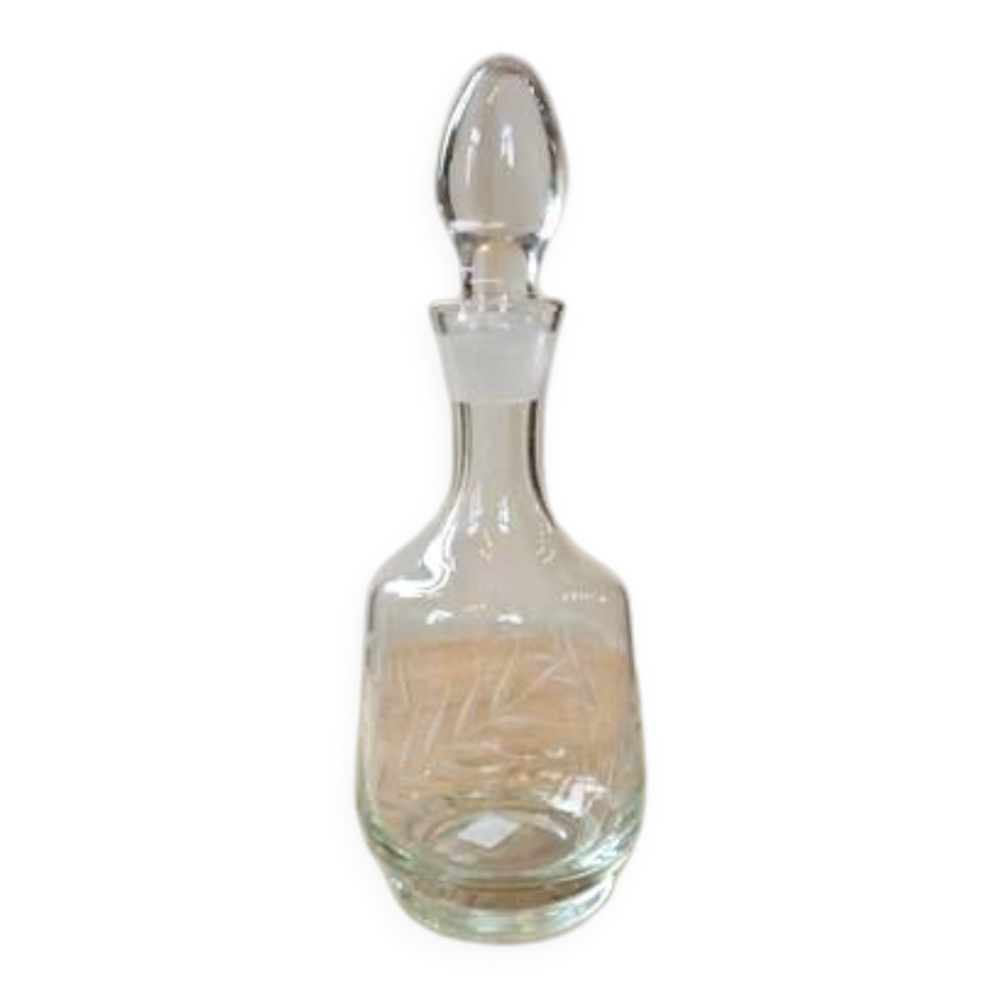 Vintage crystal carafe engraved with ears of wheat.
