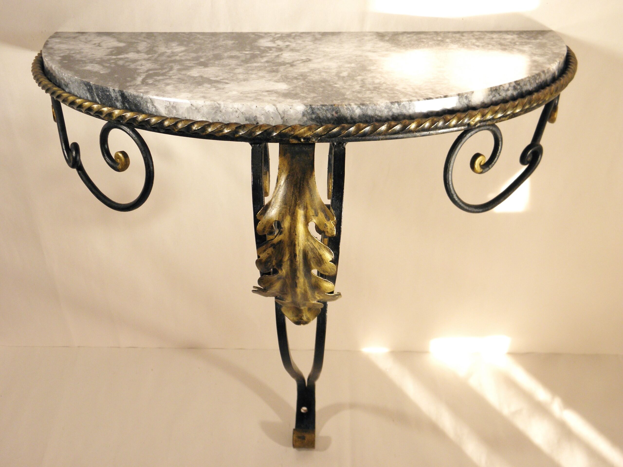 Wrought iron and marble wall console