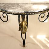 Wrought iron and marble wall console