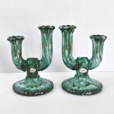 Pair of vintage Longwy candlesticks 1960