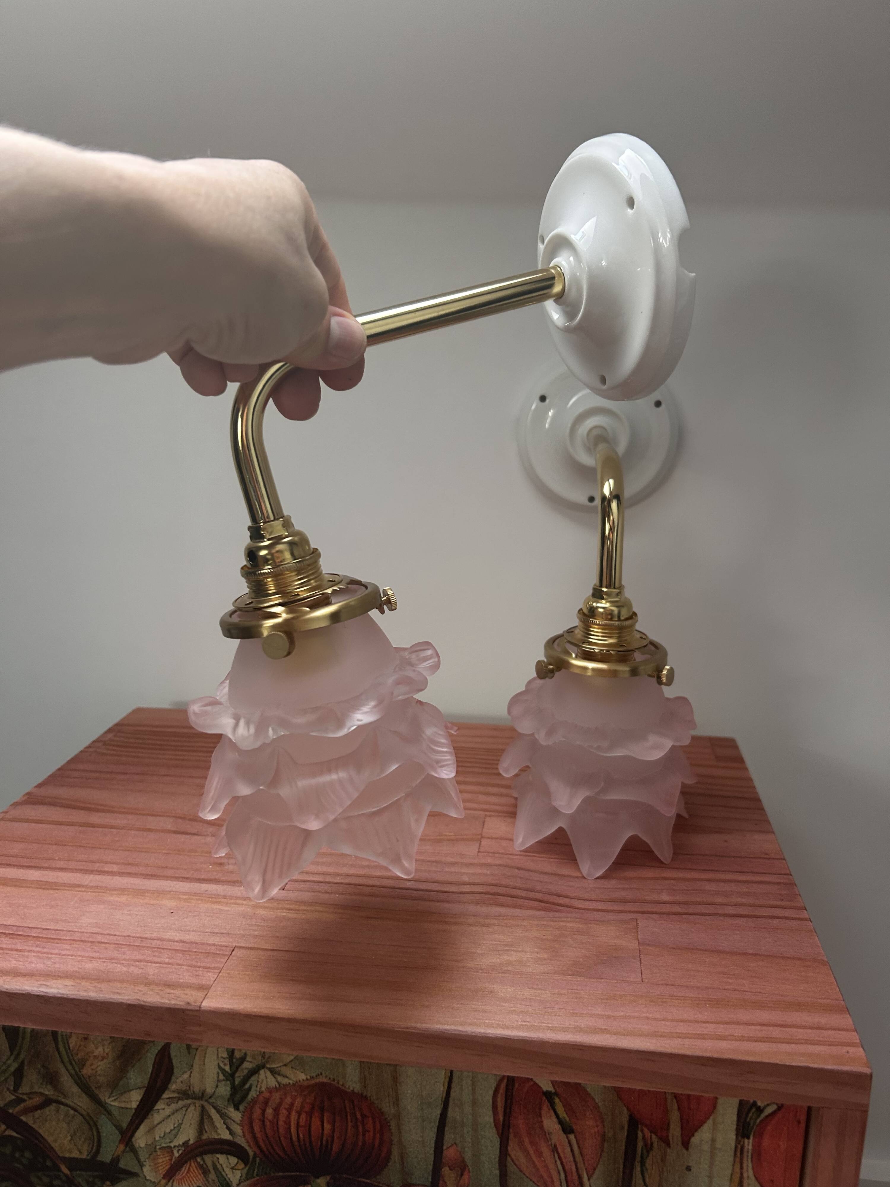 Pair of tulip flower wall lights