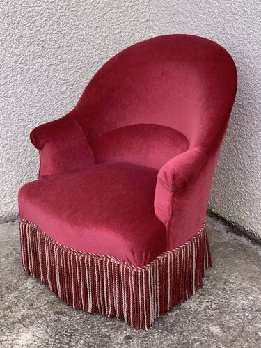 Fauteuil crapaud velours framboise