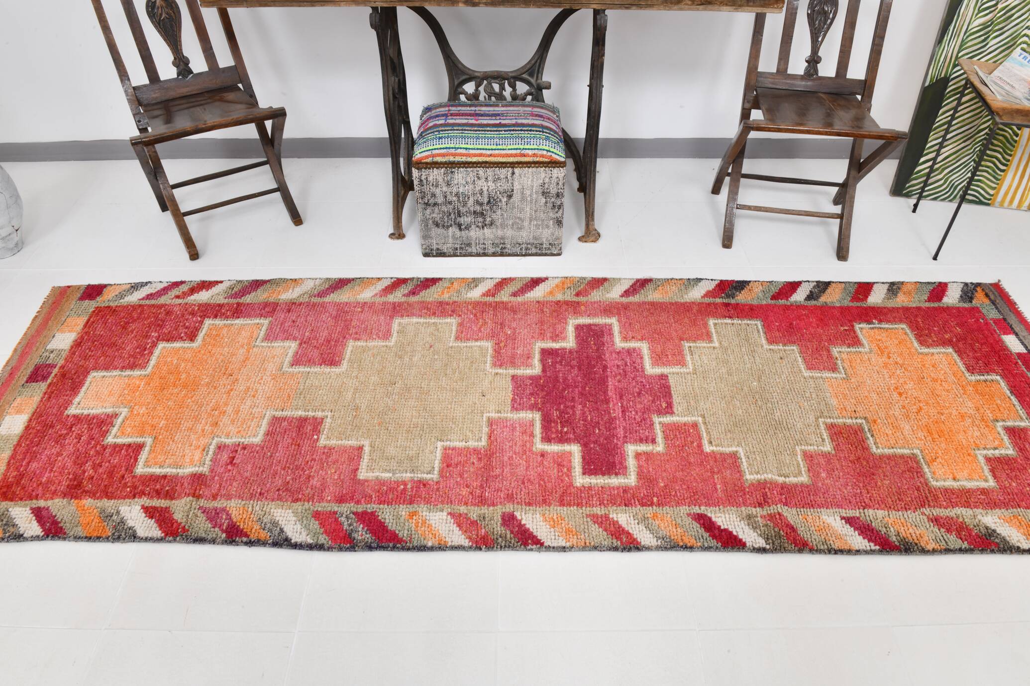 3x10 Orange & Red Turkish Vintage Runner Rug, 97x301Cm SK 22031