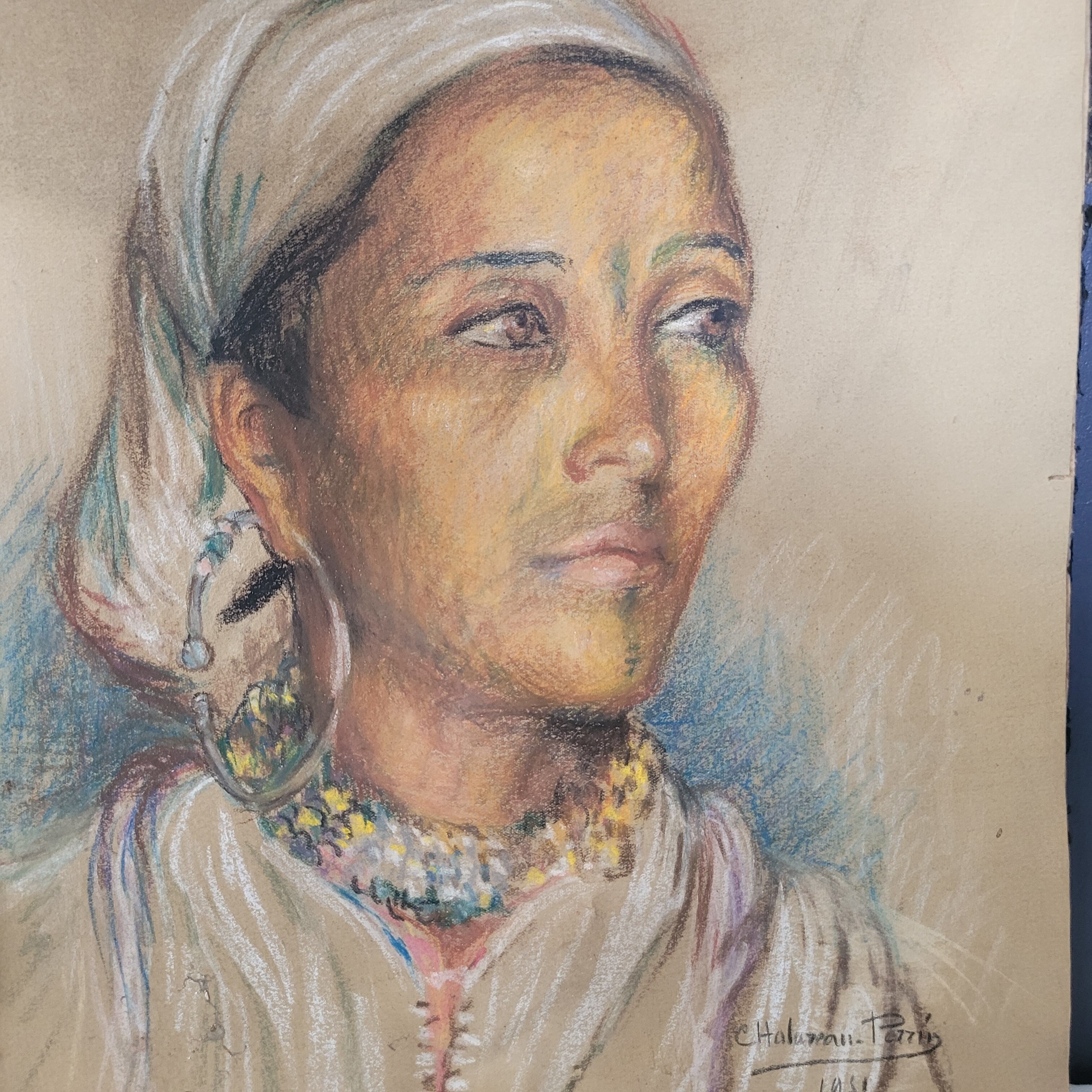 Painting on pencil paper signed Madeleine Chalureau Perrin 1951