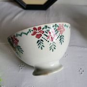 Old Bowl in Earthenware with Flower Decoration Marked underneath M