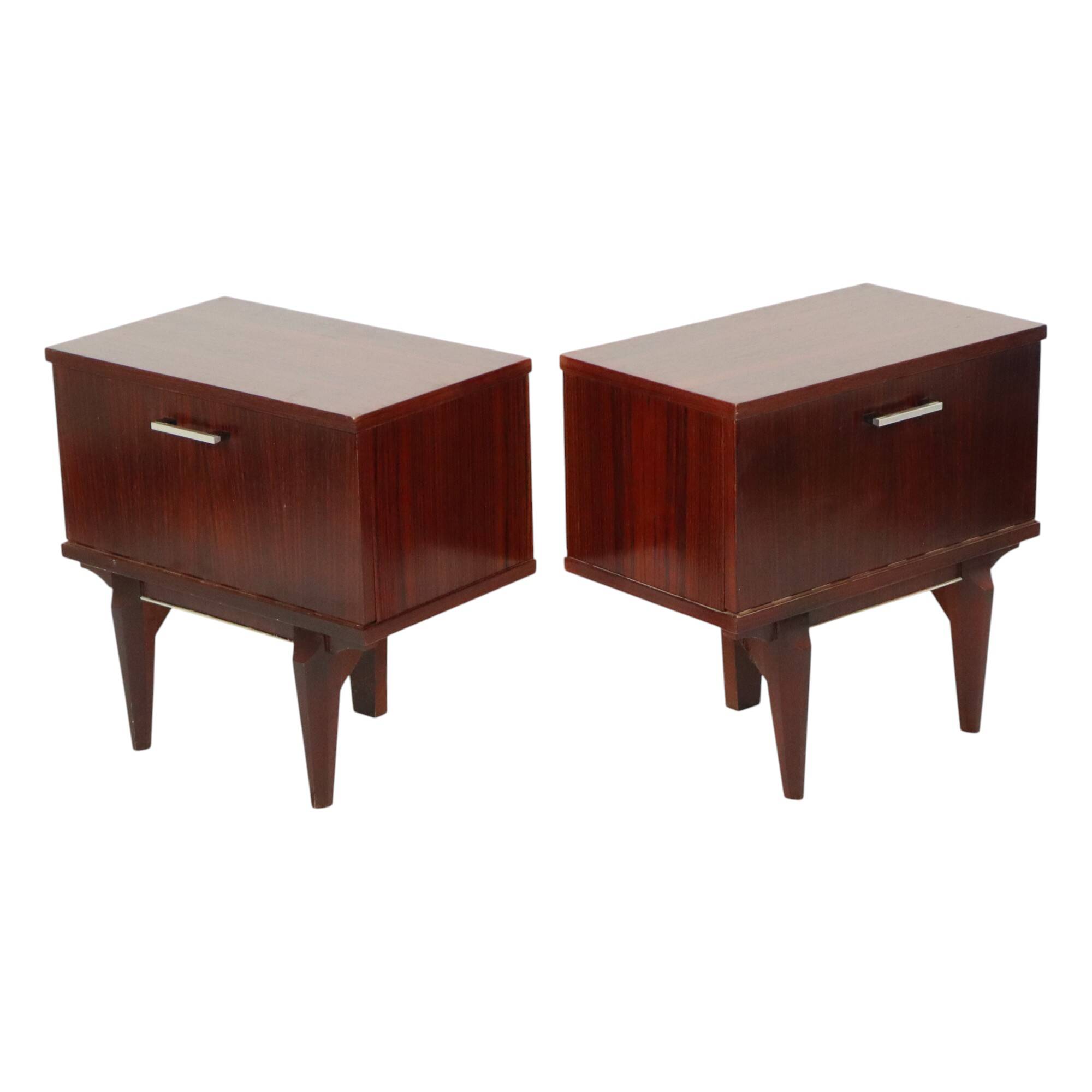 Pair of Vintage Bedside Tables Veneer Wooden Night Tables