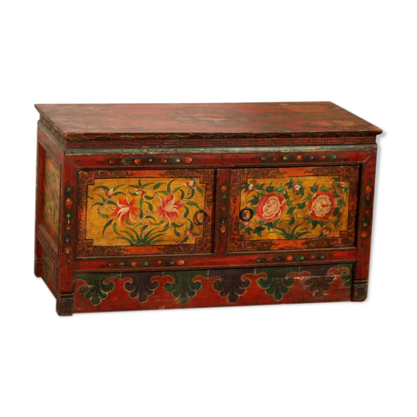 Tibetan wooden chest with polychrome decoration XIXEme