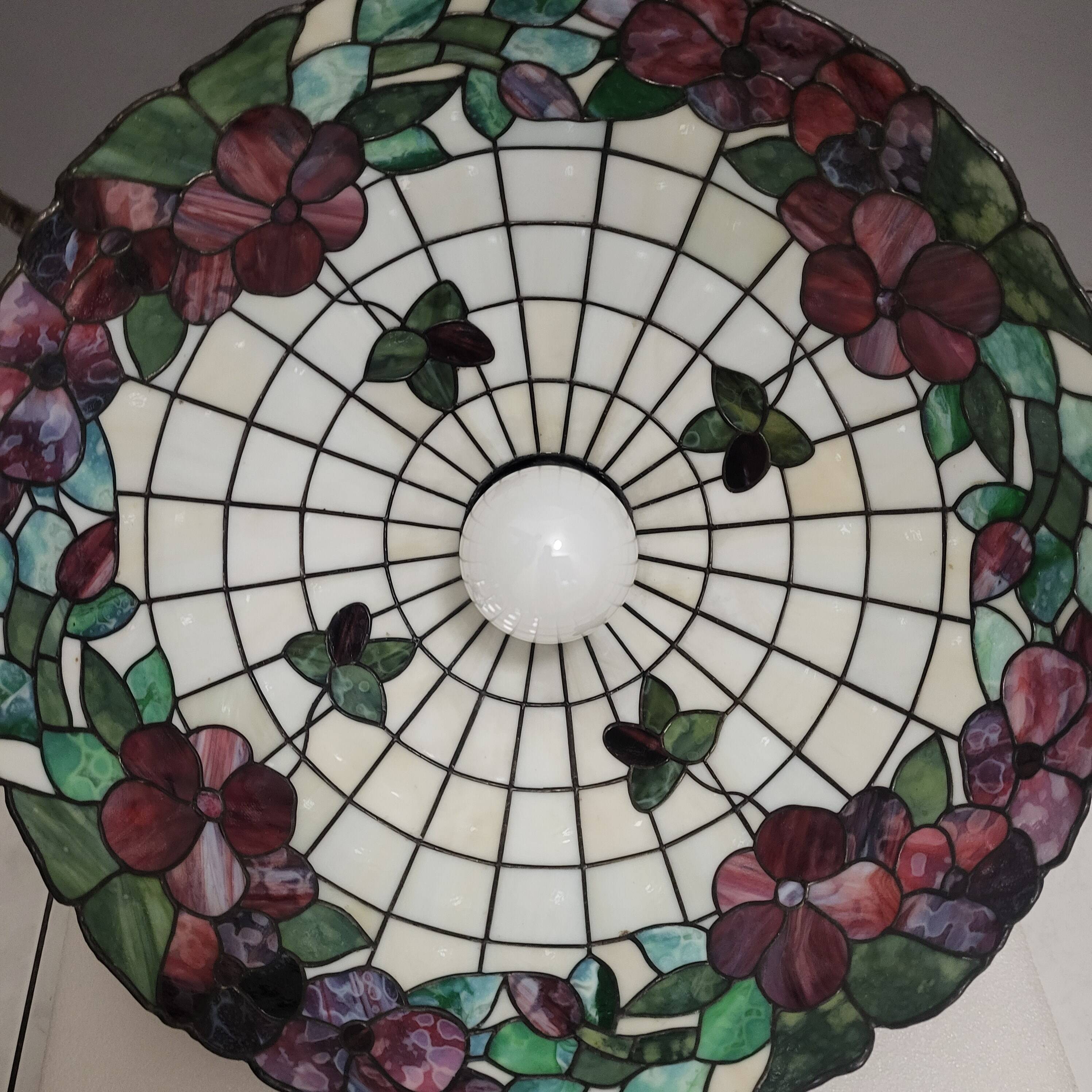 Large Tiffany pendant light in coloured glass