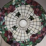 Large Tiffany pendant light in coloured glass