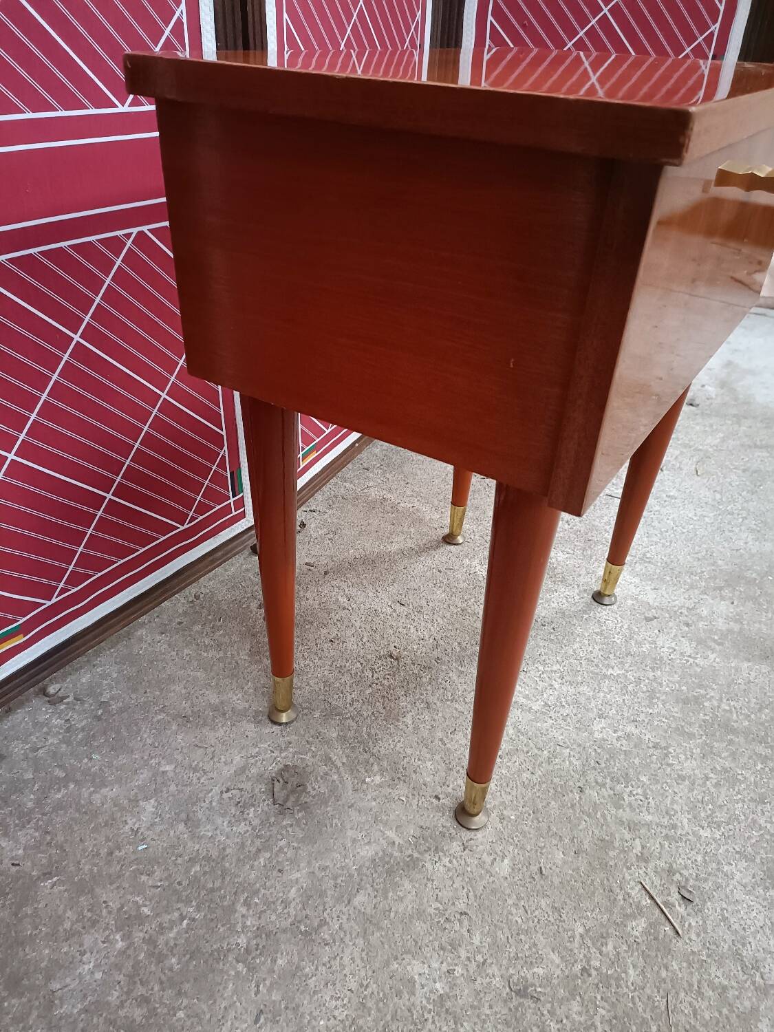 Vintage bedside table, mahogany veneer and tapered legs