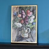 Huile sur toile originale suédoise du milieu du siècle "Vase" par I Franke (1913-1999) - Encadrée