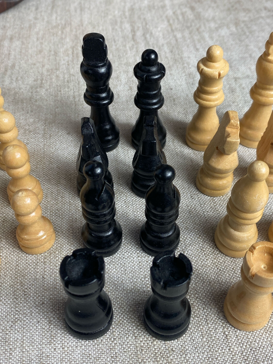 Carved wooden chess set
