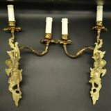 Pair of large Louis XV style wall lights - gilded bronze