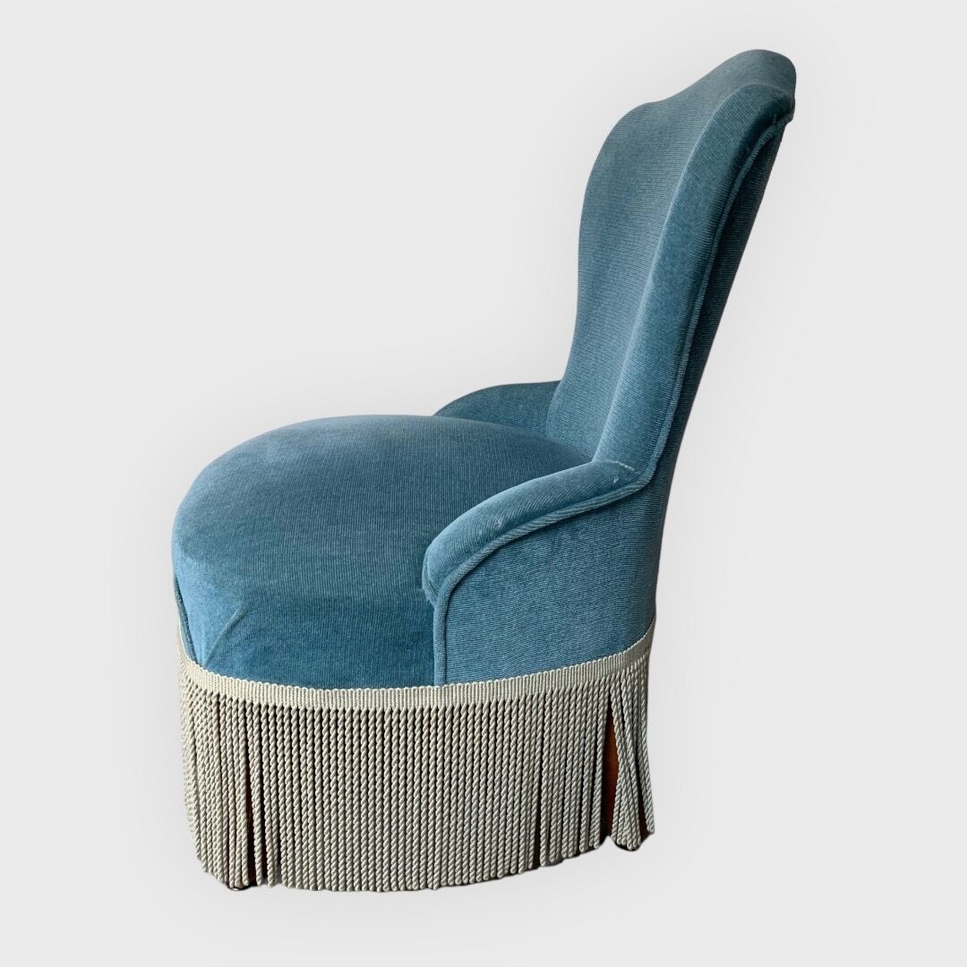 Paire de fauteuils crapaud velours bleu 1970