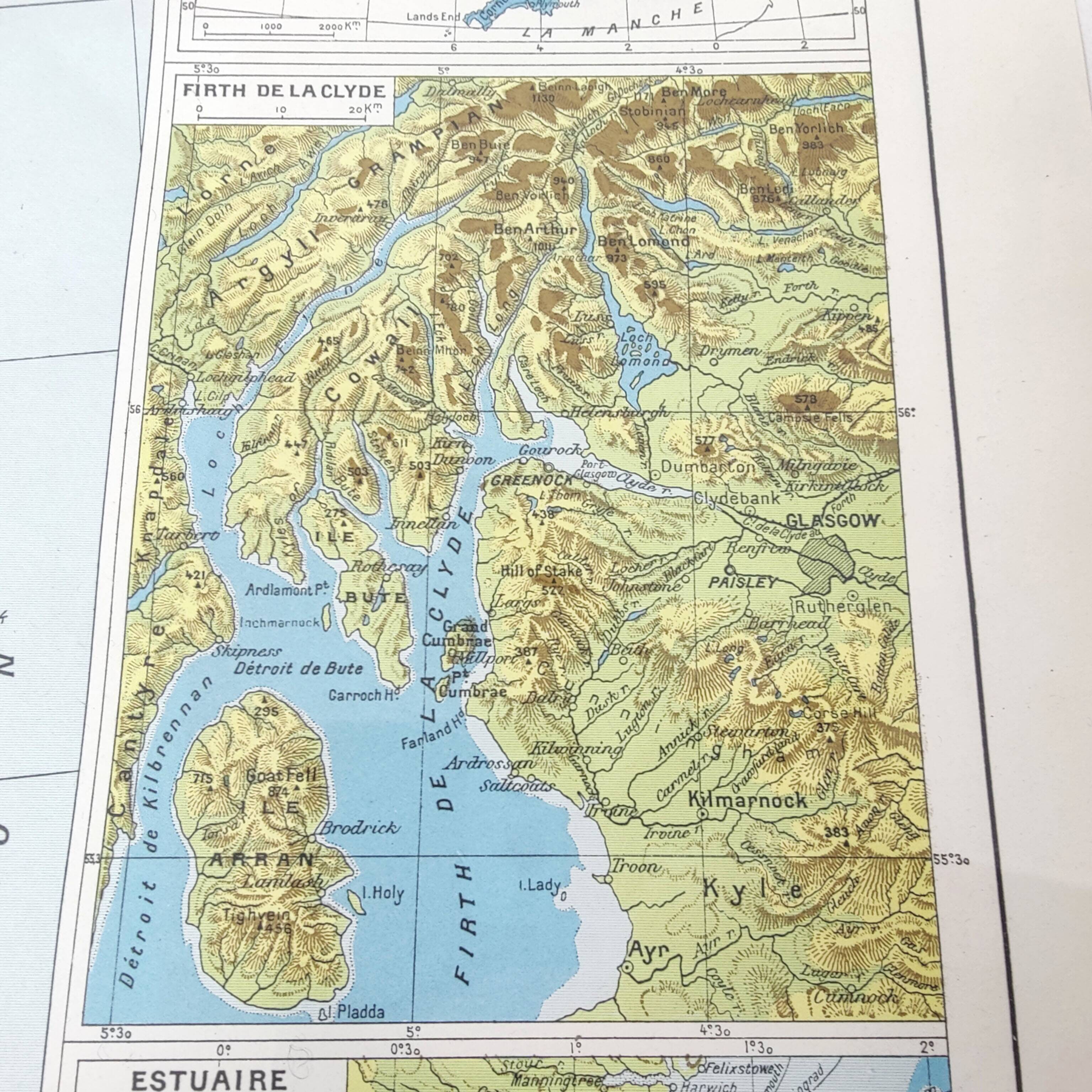 Vintage map of Great Britain and Ireland 43x43cm from 1950