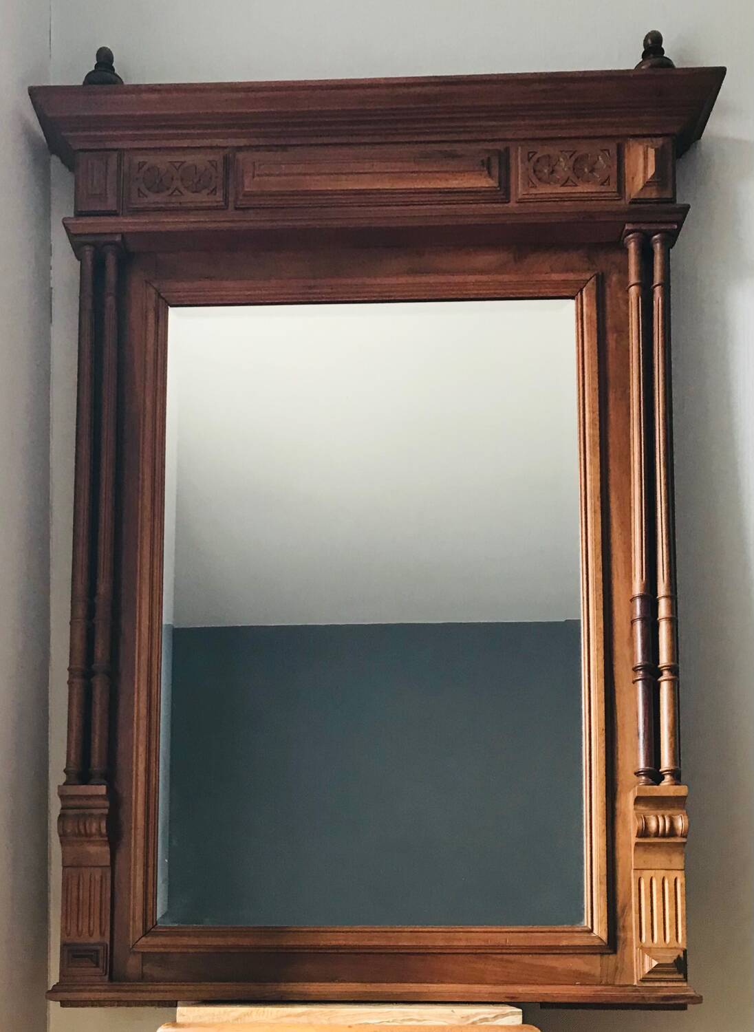 Miroir trumeau en chêne et miroir biseauté