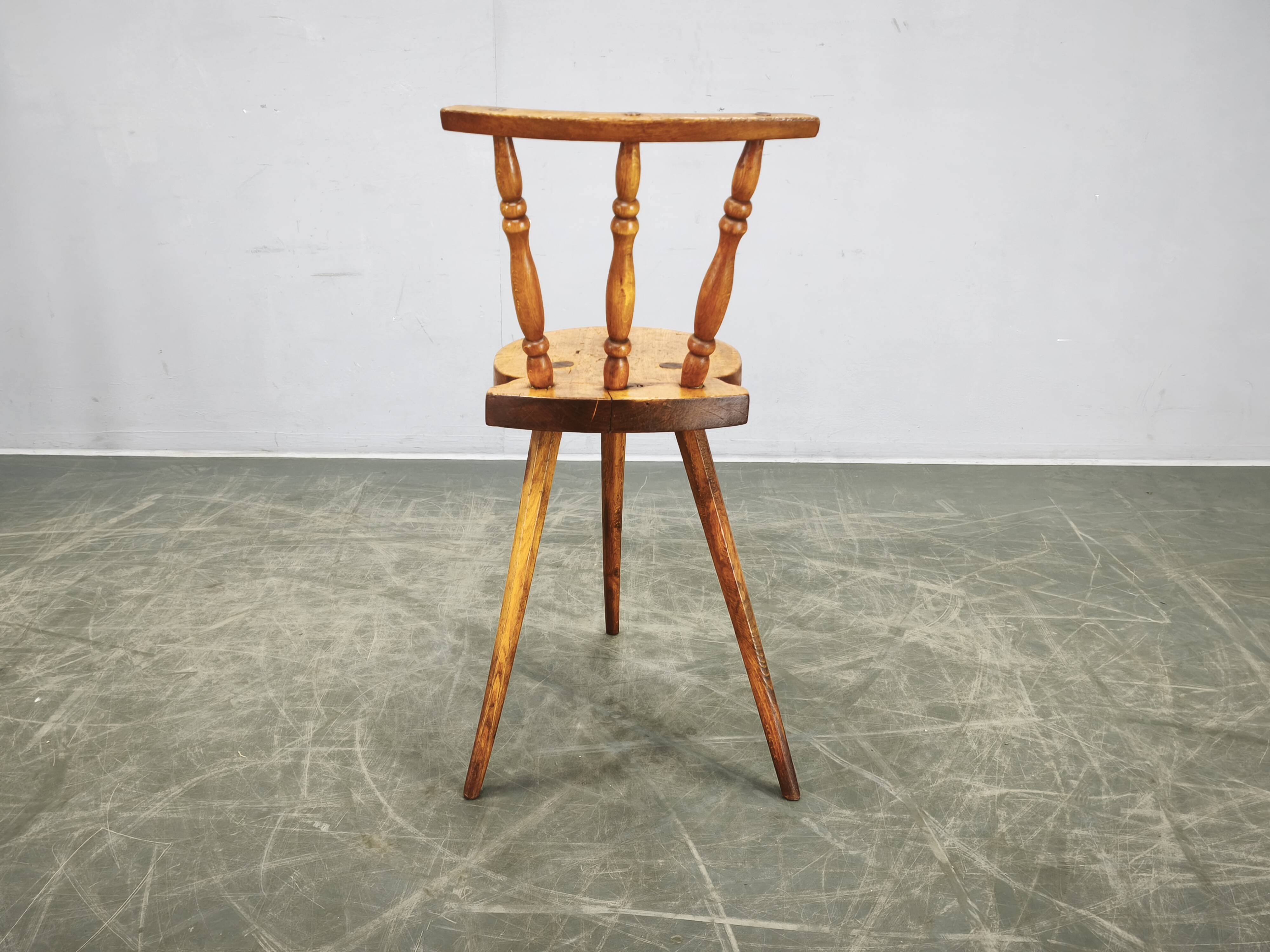 Primitive Solid Beech Folk Chair, Czechoslovakia, 1940s