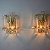 Pair of Venini "drops" wall lights, 2 levels, murano glass, Italy, 1970