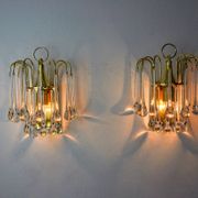 Pair of Venini "drops" wall lights, 2 levels, murano glass, Italy, 1970