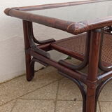 Vintage rattan coffee table and smoked glass