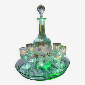 Baccarat green enameled art nouveau liqueur service