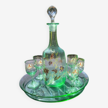 Service à liqueur Baccarat vert émaillée art nouveau