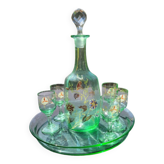 Service à liqueur Baccarat vert émaillée art nouveau