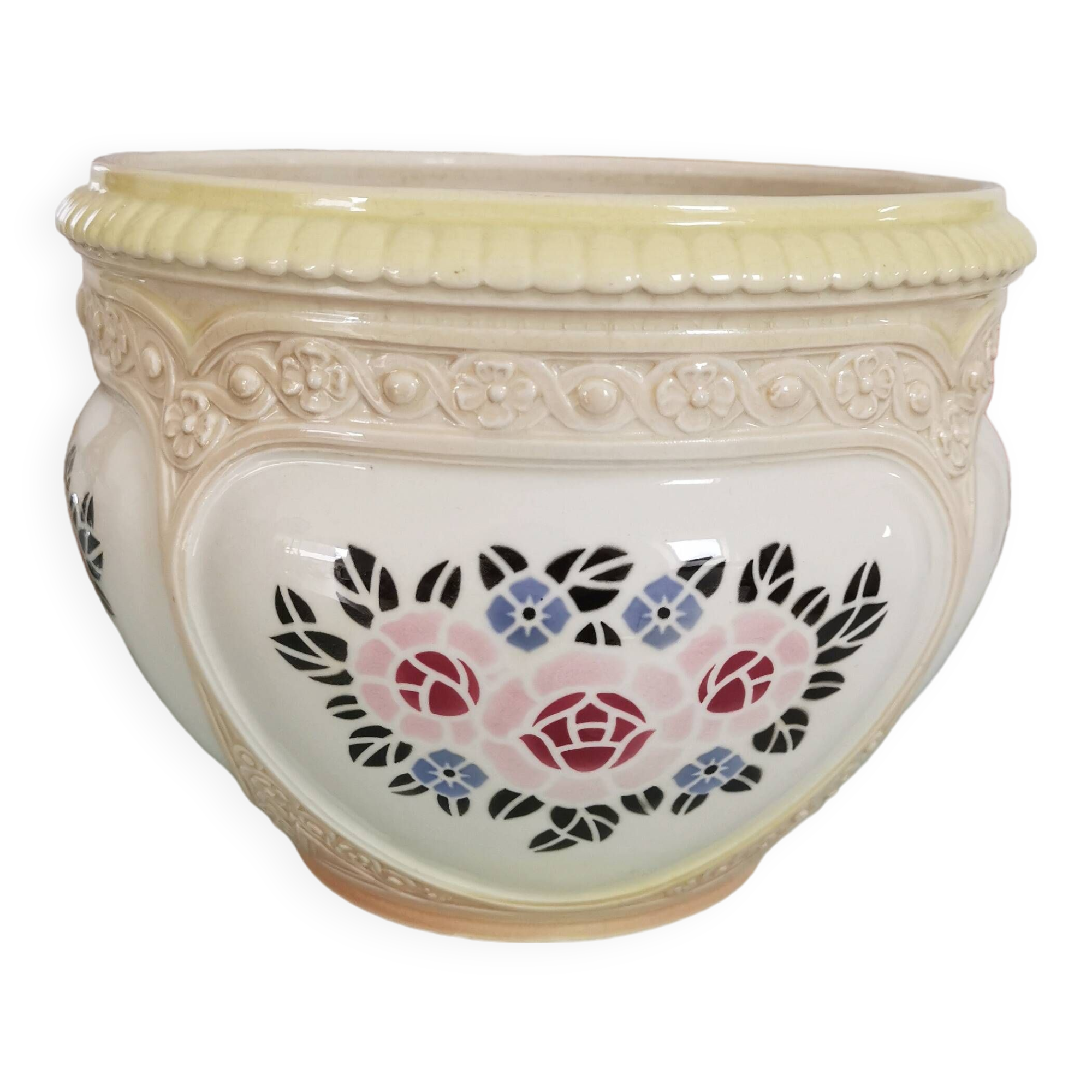 Hidden vase planter in slipware, Bruyne factory (Fives-Lille)