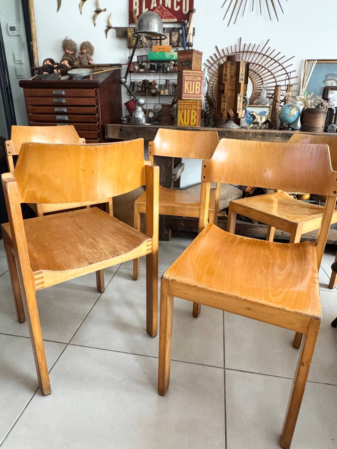 5 vintage stackable chairs — Rainer Schell Schlapp Möbel 1960s