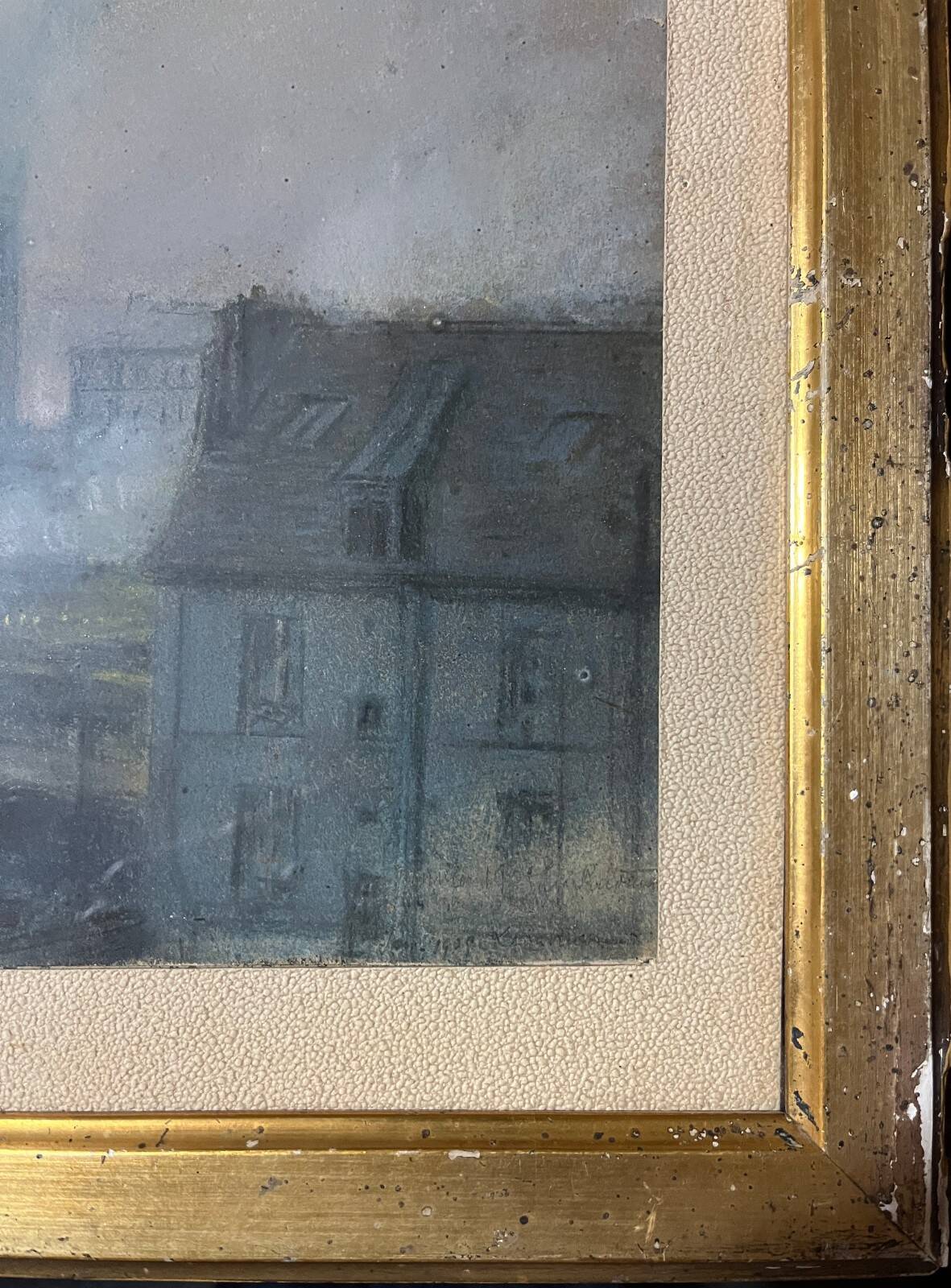 Pastel on paper circa 1900 Post-Impressionist Train Station and Train signed