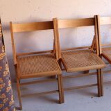 Set of 5 vintage folding chairs in beech and cane – Italy, 1970s