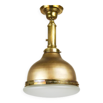 Lampe suspension Art Nouveau en laiton et verre des années 1920, lumière de plafond, Jena, Allemagne