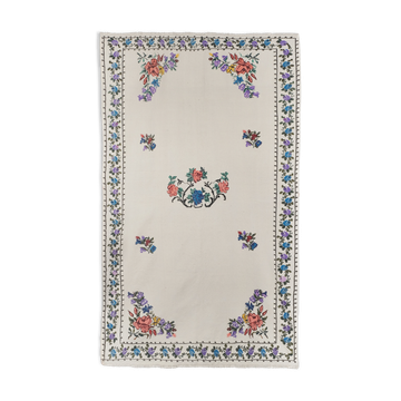 Vintage aubusson style floral turkish kilim rug