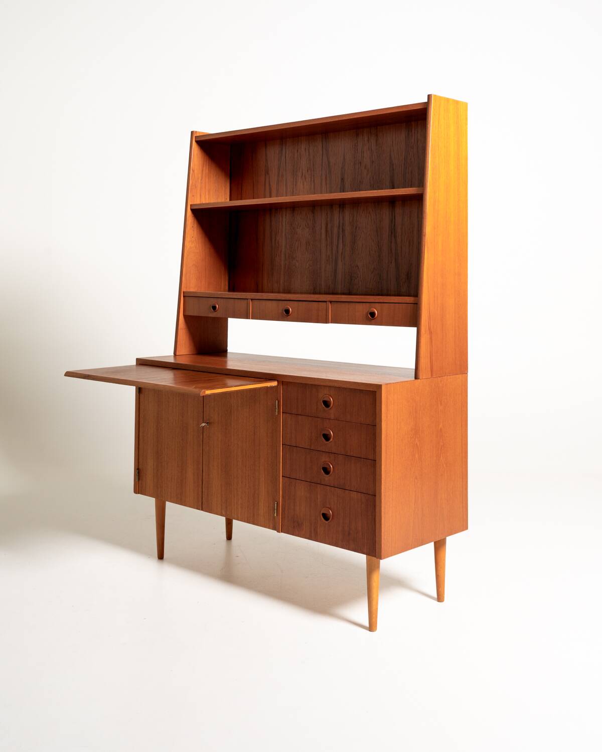 Swedish teak bookcase with writing desk, 1960s