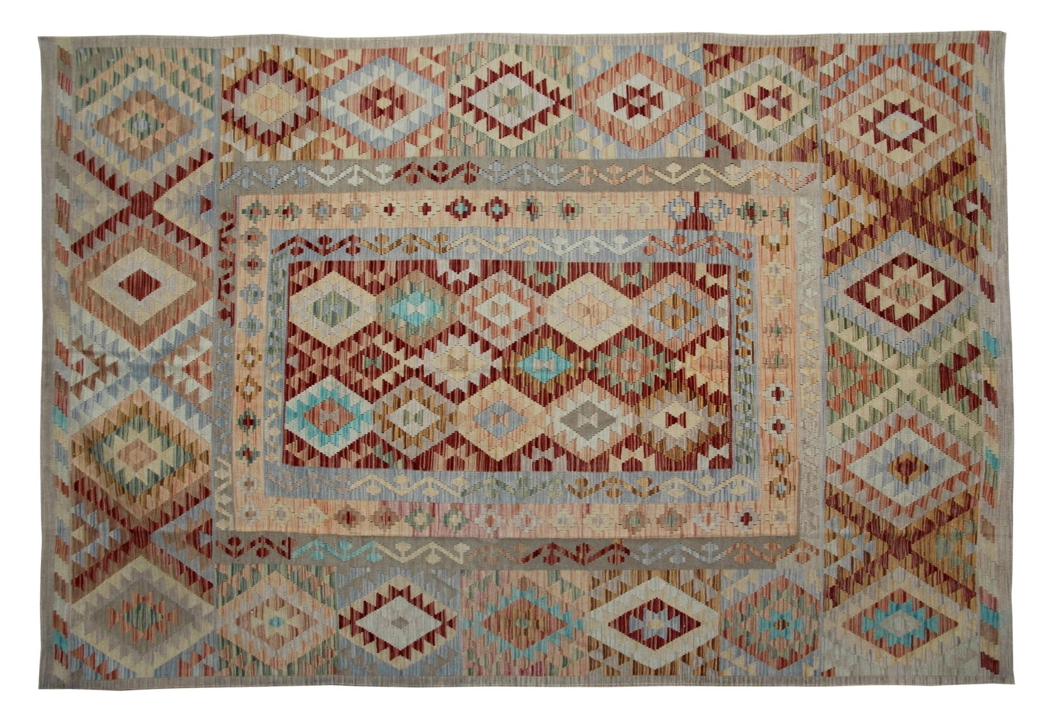 Handmade Kilim Rug, Wool Geometric Flatweave Carpet 297x193cm