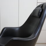 Fauteuil pivotant vintage en similicuir noir par Pastoe 60s