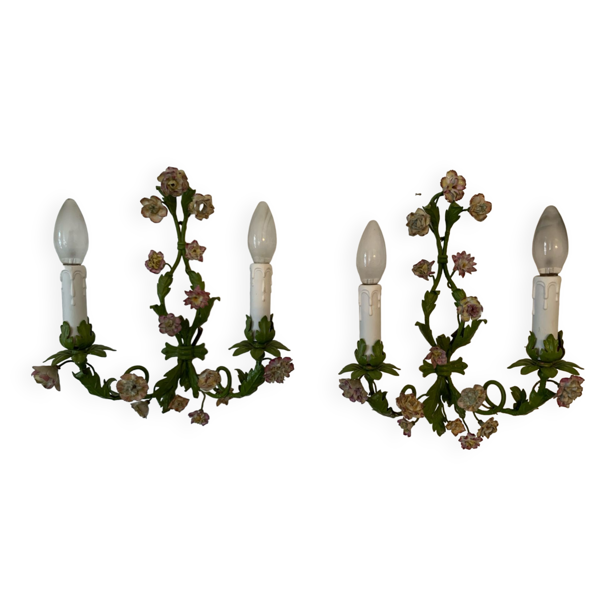 Pair of porcelain flower wall lights