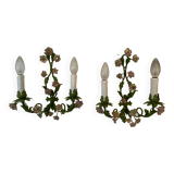 Paire appliques fleurs porcelaine