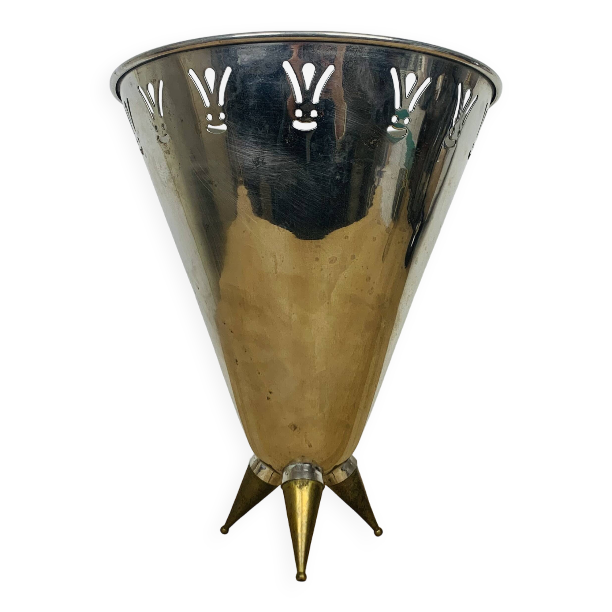 80s design ice bucket in chrome and brass