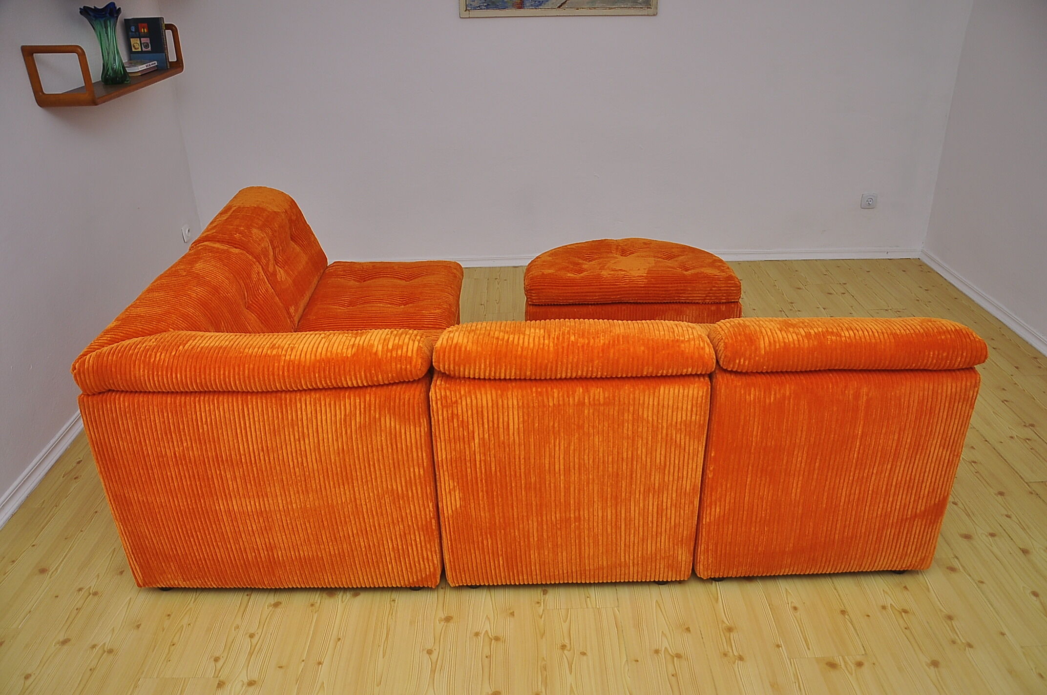 Orange corduroy modular sofa, 70s